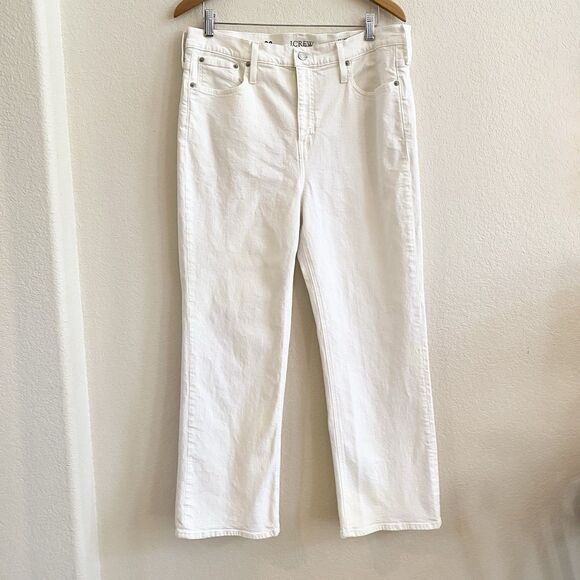 J.CREW Jeans Women 32 Demi Boot Crop High Rise White Stretch 9” Leg‎ Opening - Picture 2 of 11